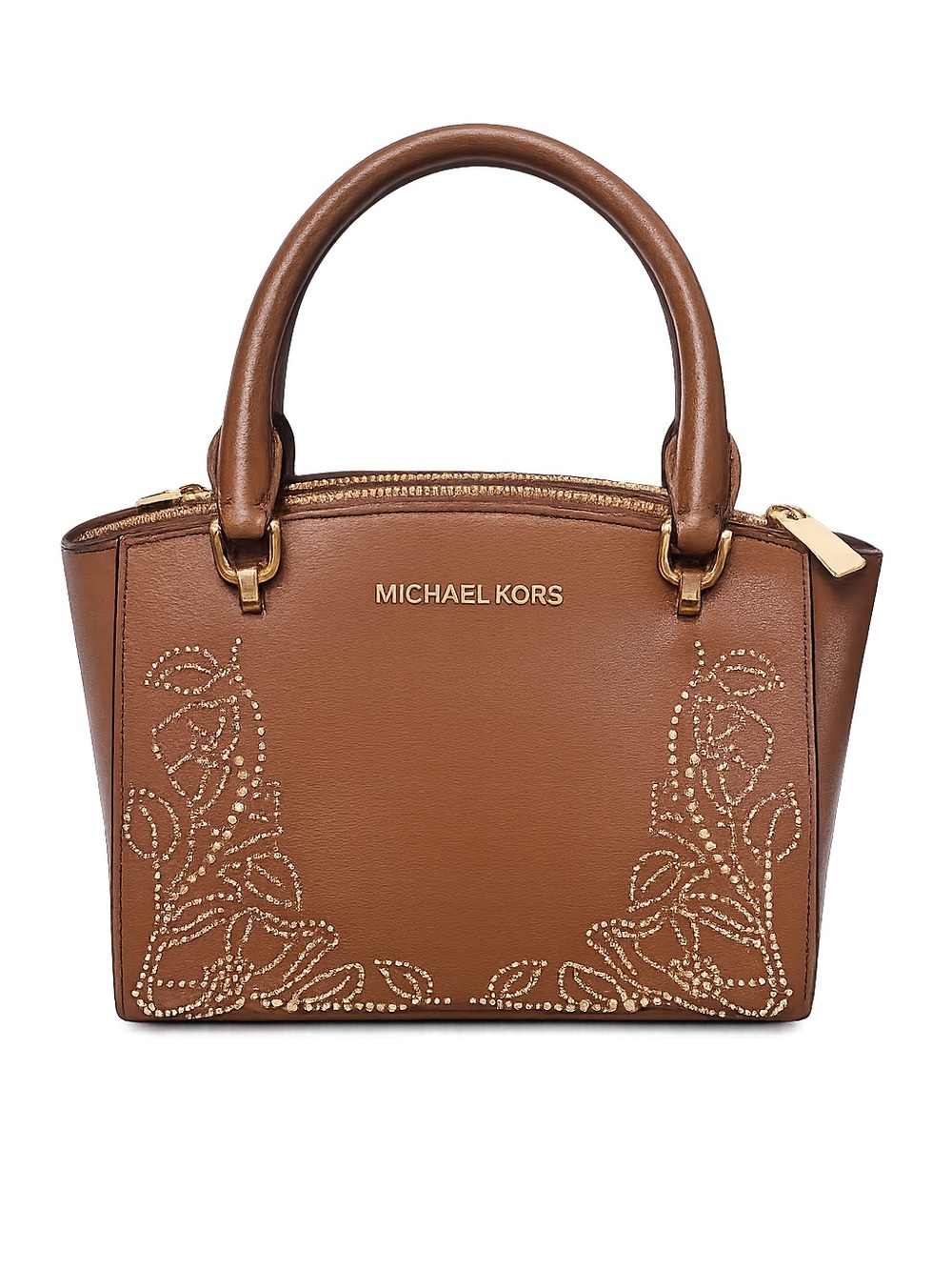 Michael Kors Cognac Leather Studded Floral Satchel